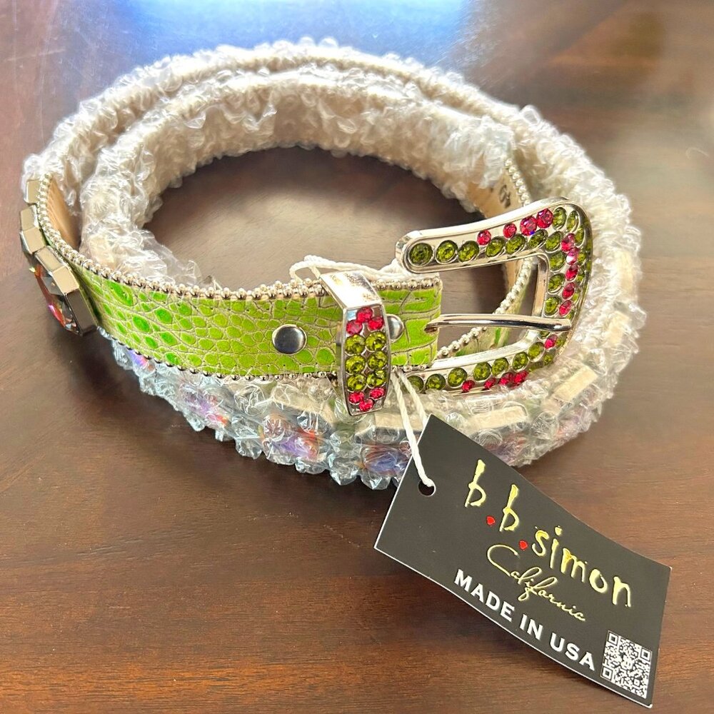 b.b. Simon Lime Monster Two Tone Big Block Swarovski Crystal Belt
